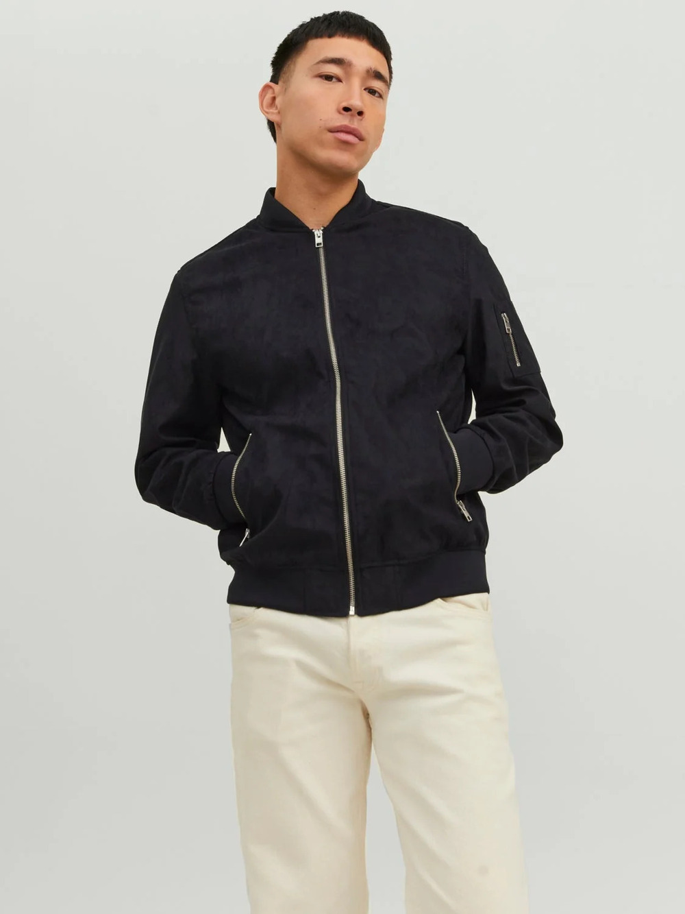Jack & Jones Black Faux Suede Bomber Jacket/9315